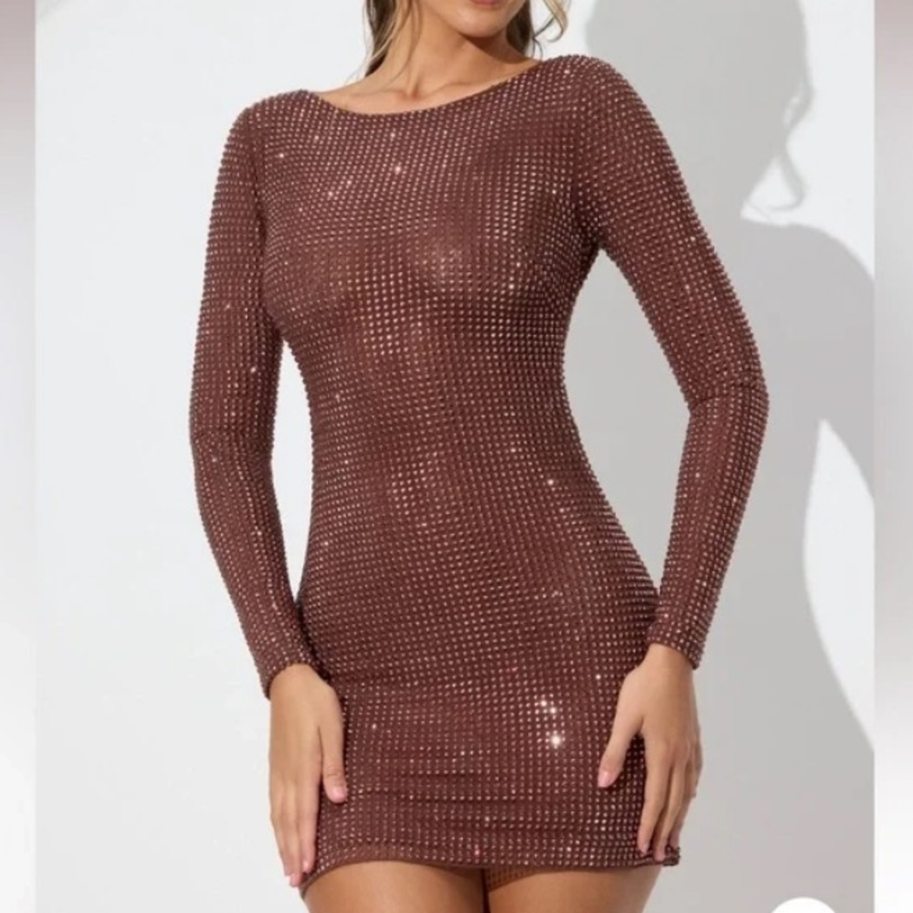 Oh Polly Delfina Embellished Bodycon Dress in Black